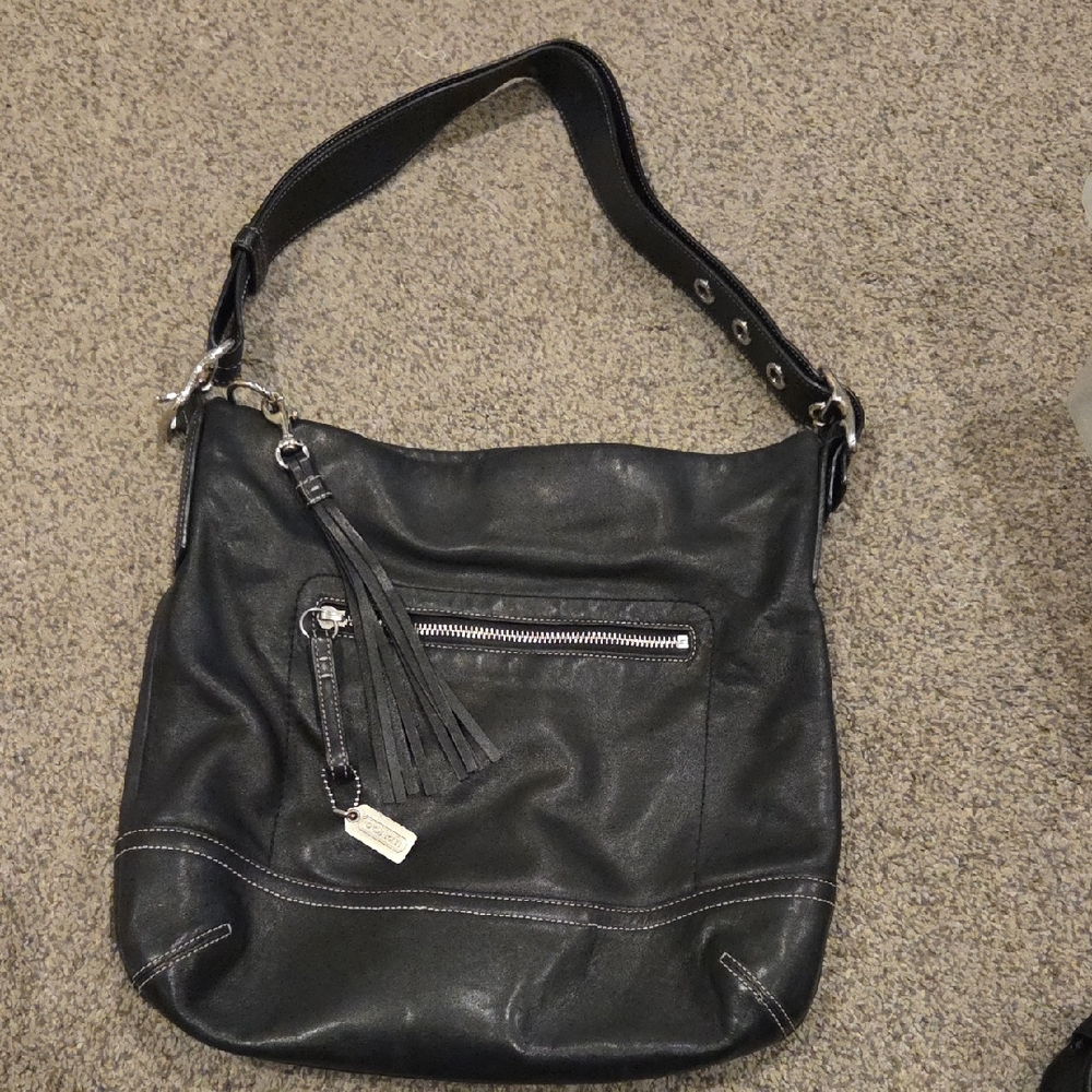 Coach Black Leather Shoulder Bag with Tassel